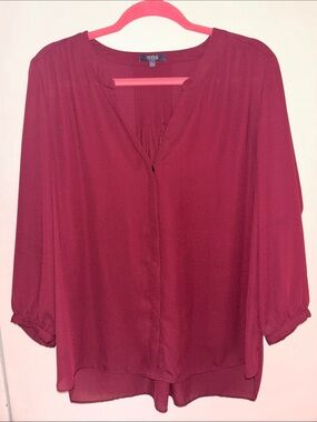 NYDJ Women's Burgundy V-Neck 3/4 Sleeve Blouse